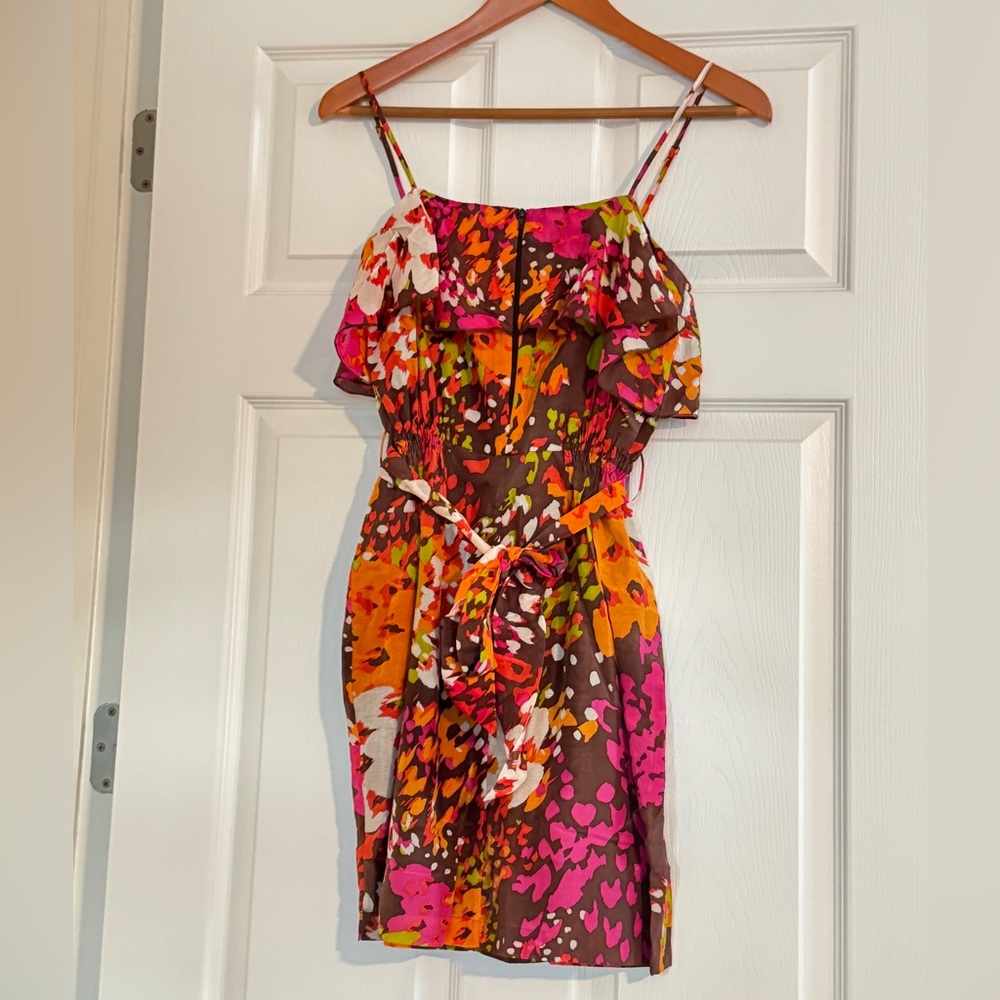 Charlie Jade Red and Orange Ruched Smocked Sundress